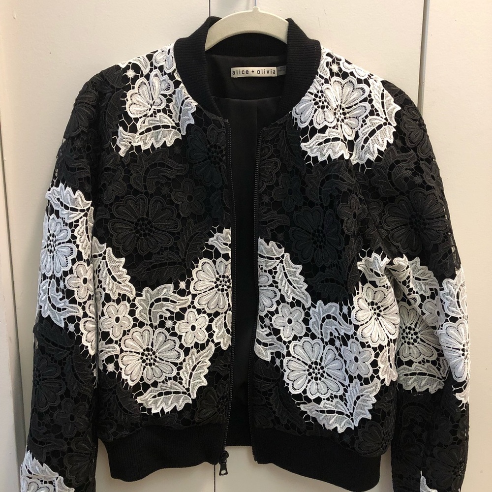 Alice + Olivia lace flower bomber jacket